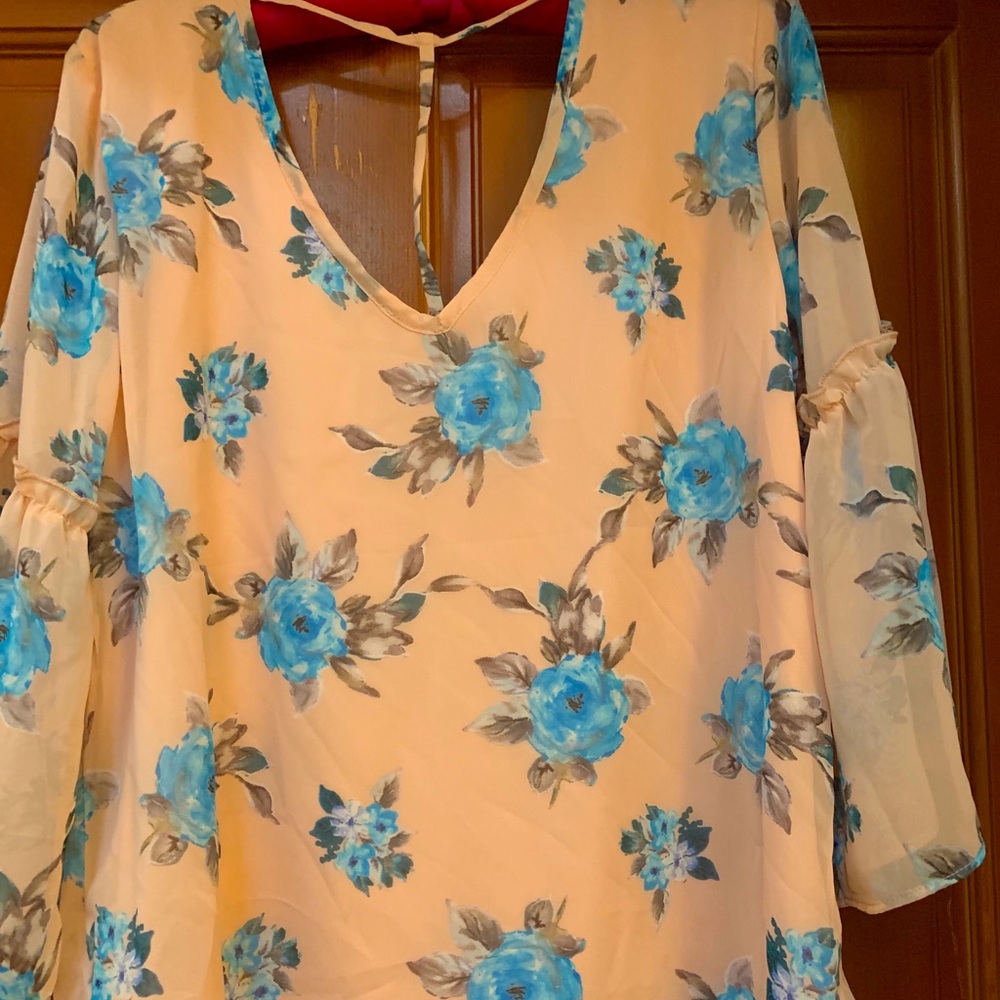 Pink with blue flower blouse